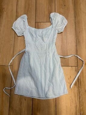 B Darlin Light Blue Eyelet Puff-Sleeve Mini Dress